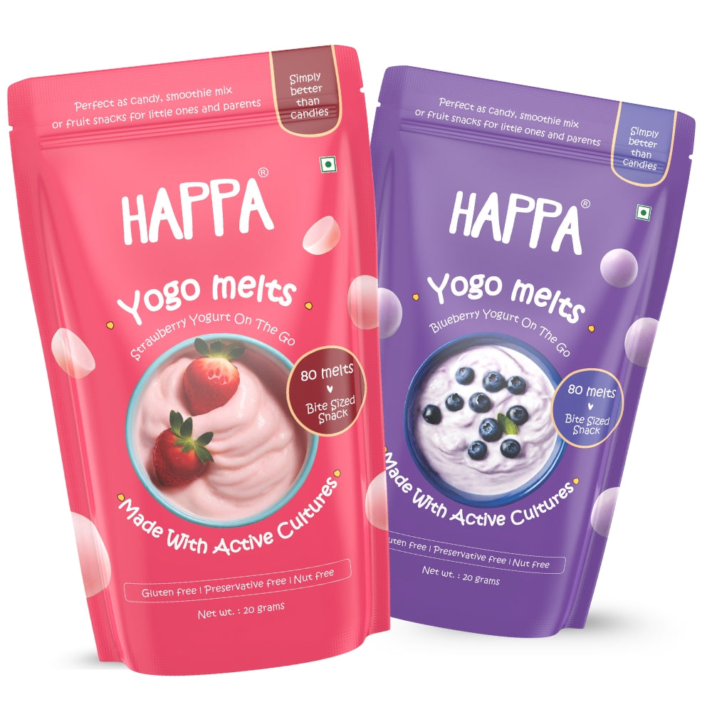 Happa Blueberry & Strawberry Greek Yogurt Melts | 100% Greek Yogurt Candy for Babies, Kids & Adults | No Added Sugar, No Colours, No Artificial Flavours | Melt-in-Mouth | 8M+ | 20g Pack of 2
