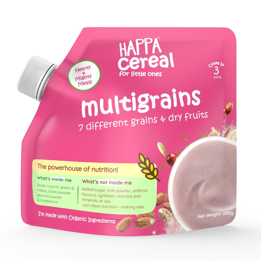 Happa Multigrain Cereal for Babies | Only 7 Ingredients | No Sugar, Oil, Milk Powder, Flavours or Colours | Traditional Porridge Recipe | Cooks in 3 Minutes | Stage 2 (6 Months+) | 200g Pack