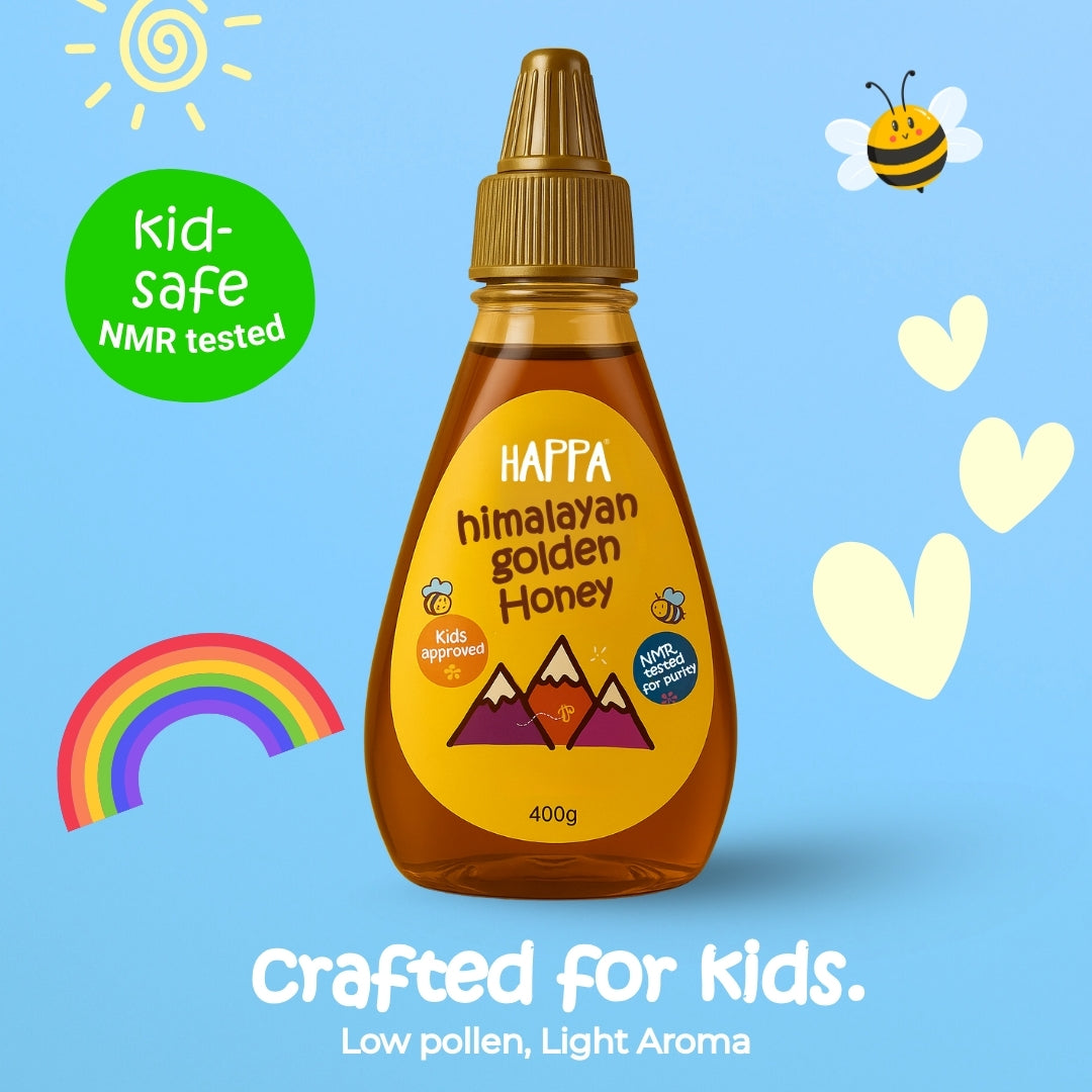 Happa Himalayan Golden Honey | 100% Pure, Raw & NMR Tested | Kids Approved, Low Pollen, Mild Aroma | Natural Immunity Booster & Healthy Sweetener (400g)