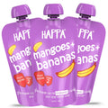 Happa Organic Baby Food Mango and Banana Puree | 100% Fruits | No Added Sugar, No Milk Powder, No Preservatives | Stage 2 (6 Months+) | Ready to Eat | Free from Common Allergens | Pack of 3 (100g Each)