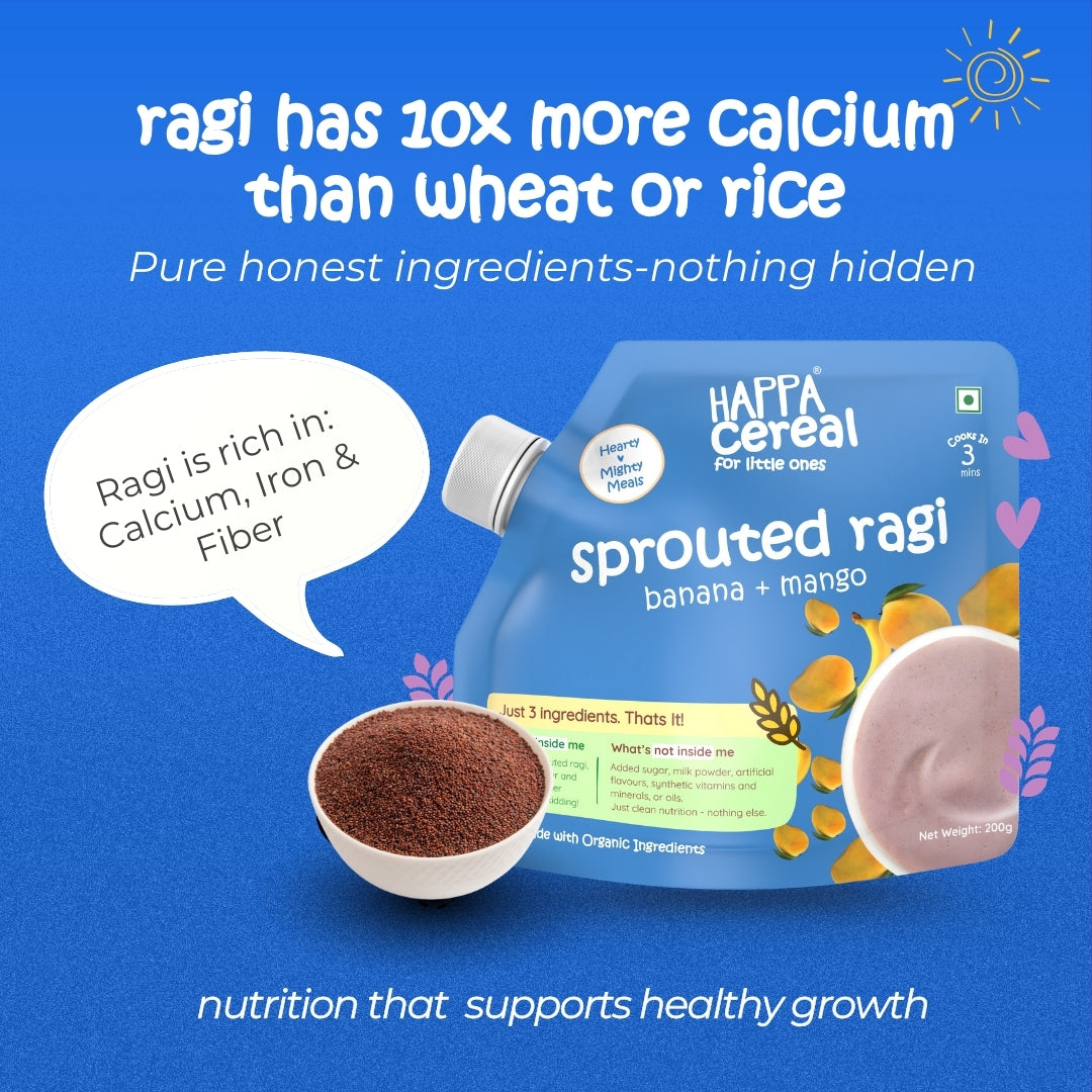 Happa Ragi Mango Banana Cereal for Babies | Only 3 Ingredients | No Sugar, Oil, Milk Powder, Flavours or Colours | Traditional Porridge Recipe | Cooks in 3 Minutes | Stage 2 (6 Months+) | 200g Pack