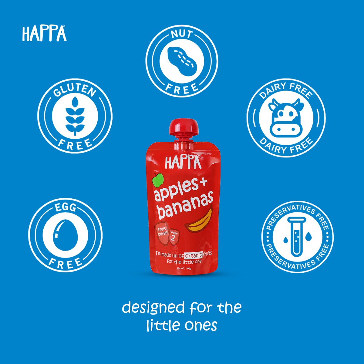 apple + banana fruit puree (Pack of 3) - Happafoods