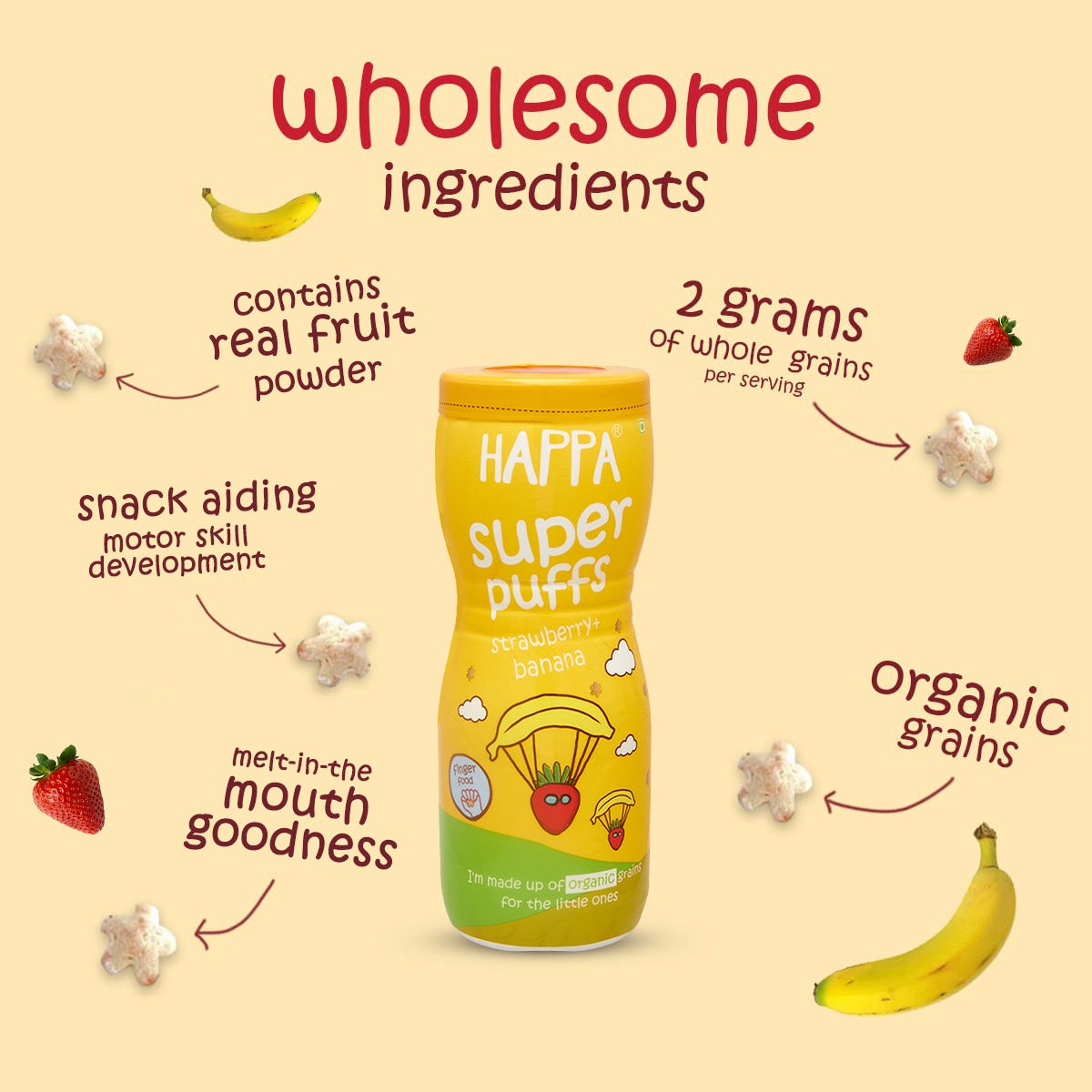 Happa organic Multigrain super puffs, variety pack of (SB+VB+AC)-3 - Happafoods