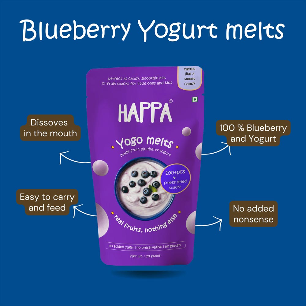 Tasty yogurt with blueberry fruit snacks-Great for 8-month-old as finger foods, Healthy and delicious treats for your little one by Happafoods 