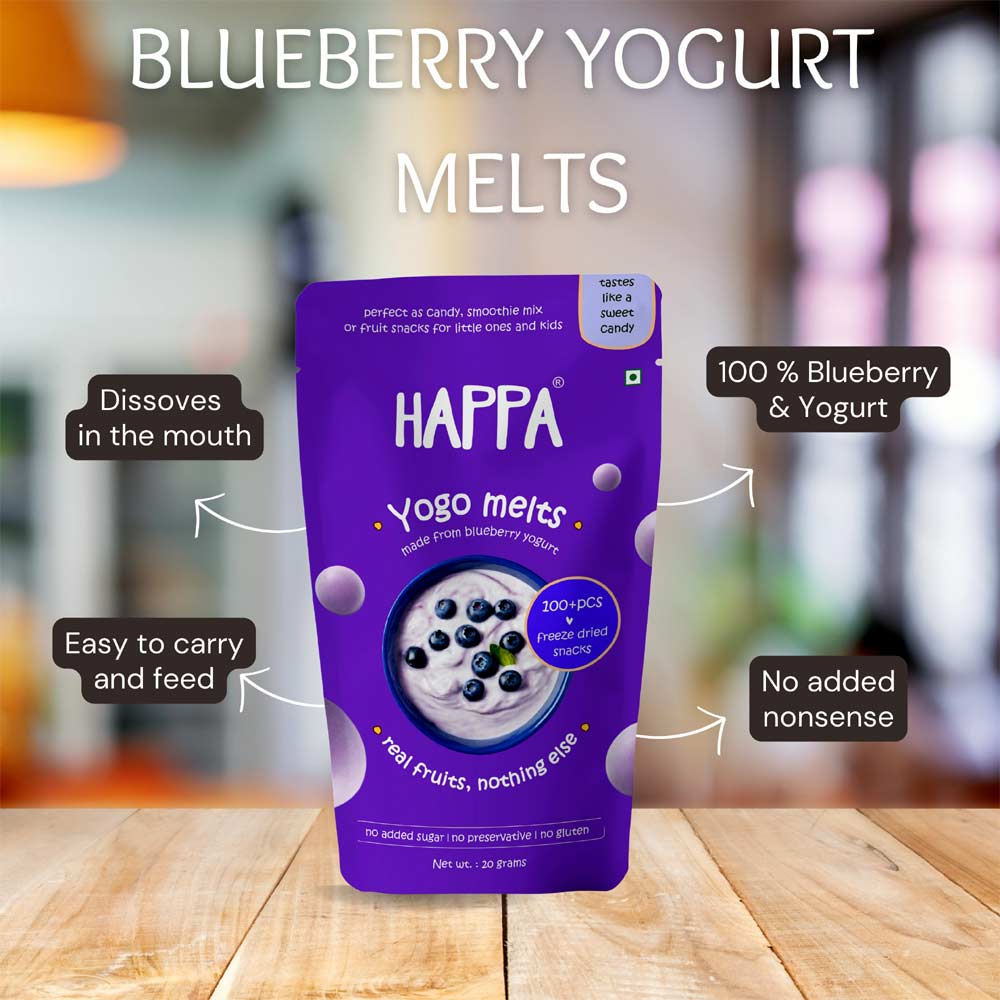 happafoods baby finger food-healthy snacks for 8-month-old, Easy-to-hold, nutritious blueberry bites with antioxidants of yogurt for tiny hands
