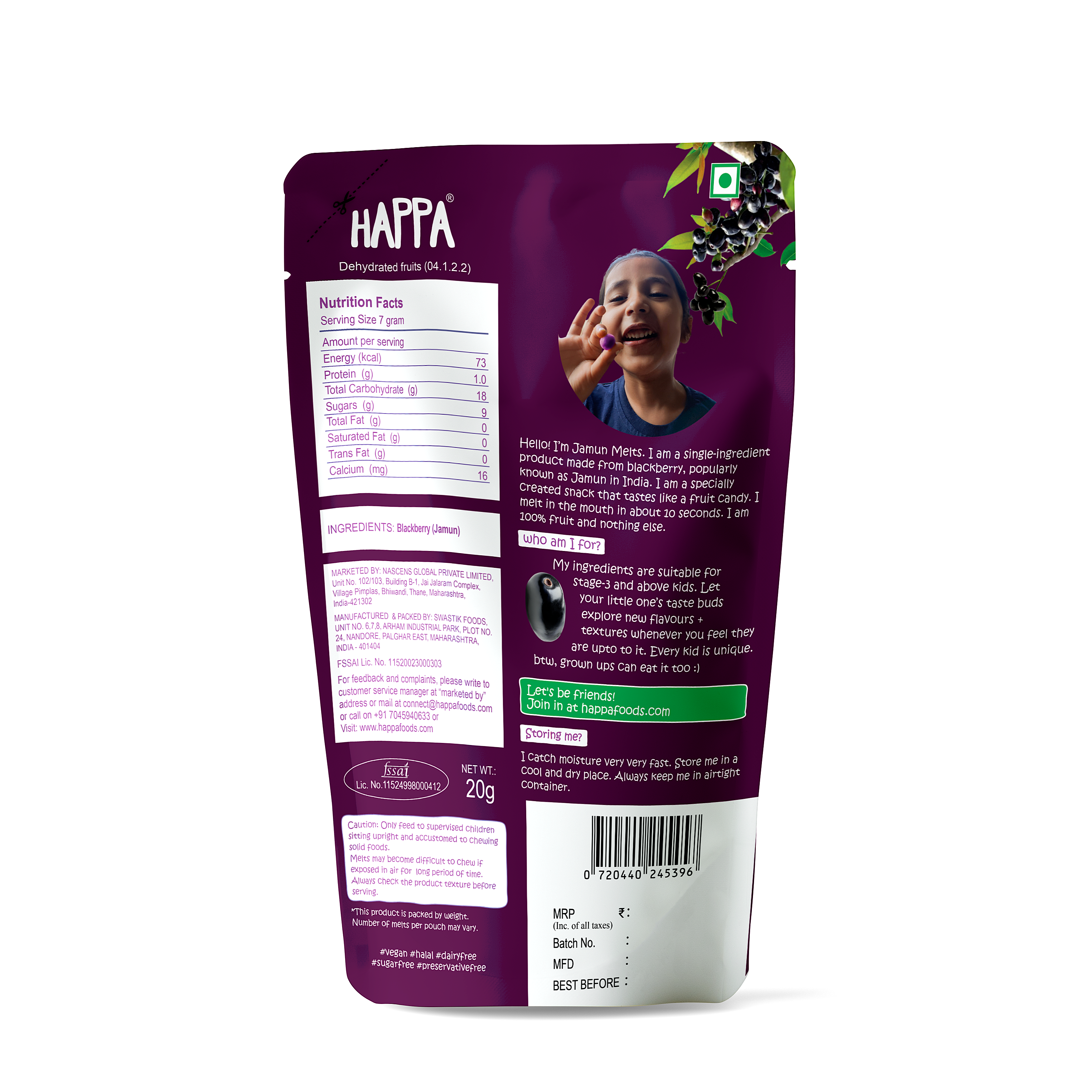 Happa Jamun Melts for little ones, made with 100% Blackberry & nothing else. No added flavour or Sugar! - Happa Foods