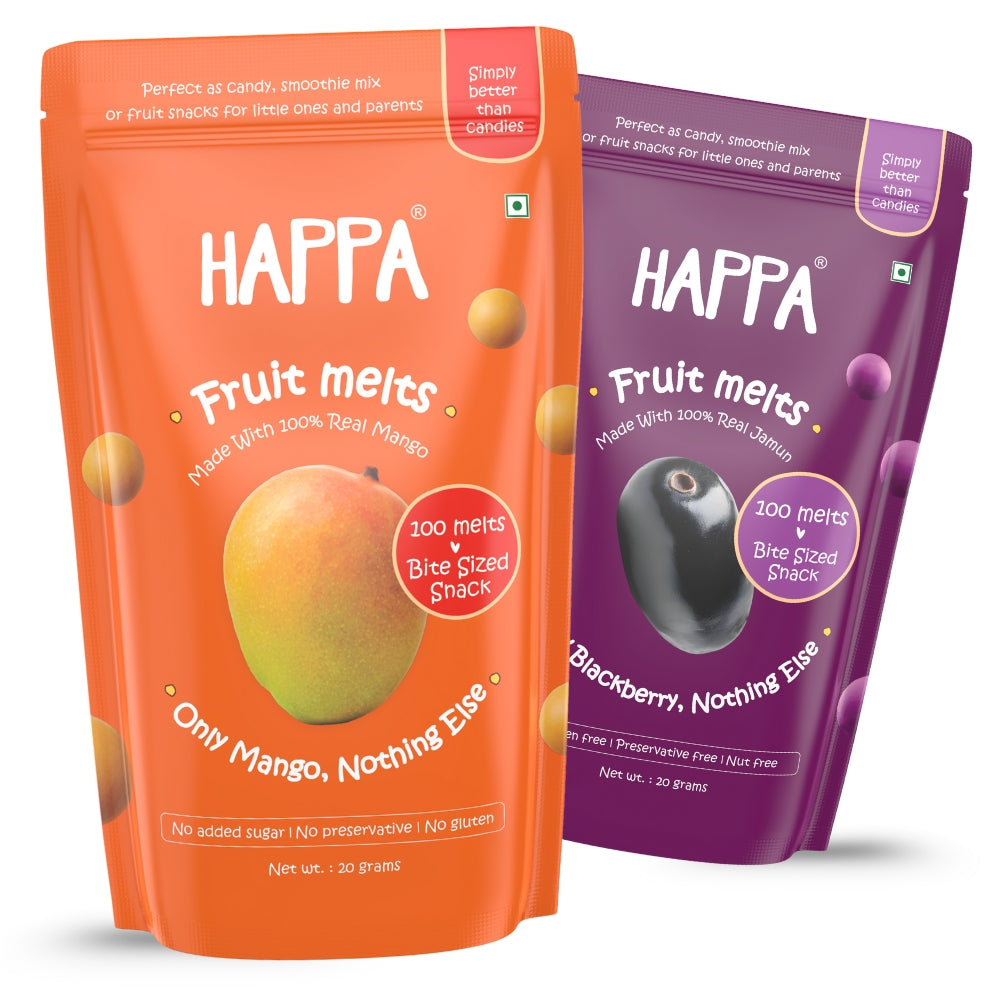 Happa Mango & Jamun Melts | 100% Fruit Candy for Babies, Kids & Adults | No Added Sugar, No Colours, No Artificial Flavours | Melt-in-Mouth | 8M+ | Single Ingredient | 20g Pack of 2