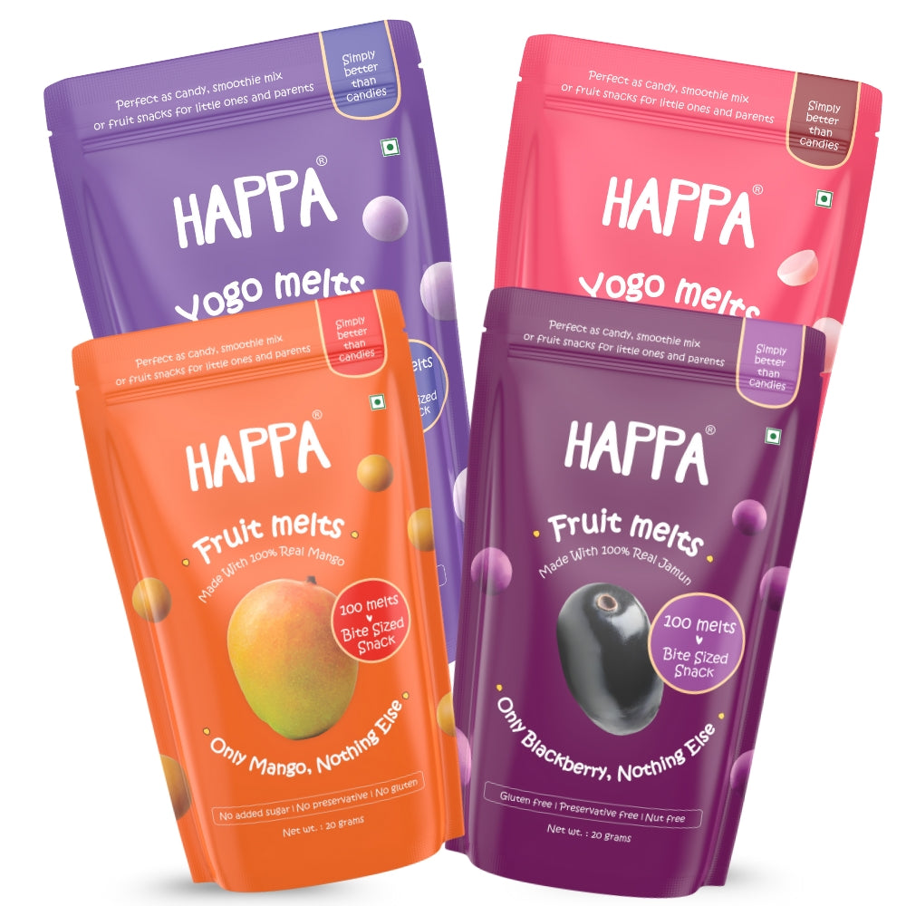 Happa Fruit & Greek Yogurt Melts | 100% Fruit & Yogurt Candy for Babies, Kids & Adults | No Added Sugar, No Colours, No Artificial Flavours | Melt-in-Mouth | 8M+ | 20g Pack of 4