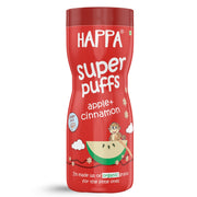 Happa Baby Puffs | Apple Cinnamom Flavour | Made with Organic Ingredients | Melt-in-the-Mouth, Supports Self-Feeding & Baby-Led Weaning | No Artificial Flavours or Colours | Stage 2 (8 Months+) | Pack of 1 (40g Pack)