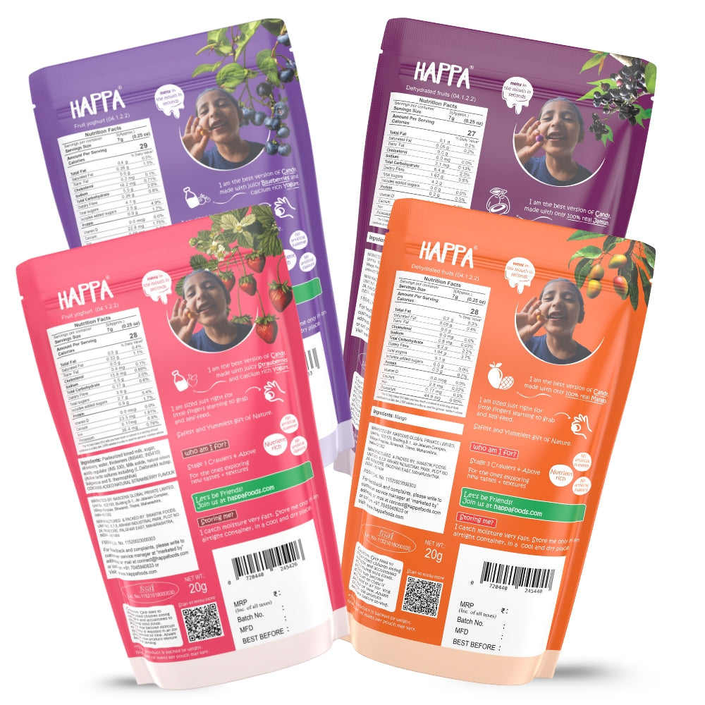 Happa Fruit & Greek Yogurt Melts | 100% Fruit & Yogurt Candy for Babies, Kids & Adults | No Added Sugar, No Colours, No Artificial Flavours | Melt-in-Mouth | 8M+ | 20g Pack of 4