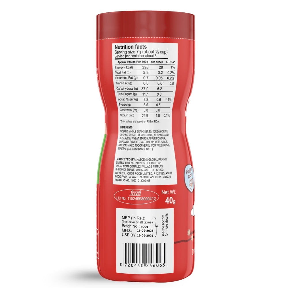 Happa Baby Puffs | Apple Cinnamom Flavour | Made with Organic Ingredients | Melt-in-the-Mouth, Supports Self-Feeding & Baby-Led Weaning | No Artificial Flavours or Colours | Stage 2 (8 Months+) | Pack of 1 (40g Pack)