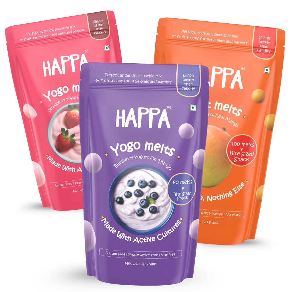 Happa Fruit & Greek Yogurt Melts | 100% Fruit & Yogurt Candy for Babies, Kids & Adults | No Added Sugar, No Colours, No Artificial Flavours | Melt-in-Mouth | 8M+ | 20g Pack of 3
