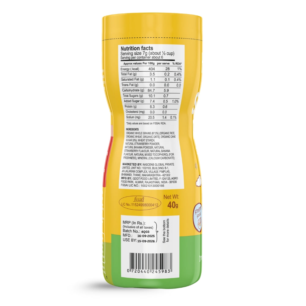 Happa Baby Puffs | Strawberry Banana Flavour | Made with Organic Ingredients | Melt-in-the-Mouth, Supports Self-Feeding & Baby-Led Weaning | No Artificial Flavours or Colours | Stage 2 (8 Months+) | Pack of 1 (40g Pack)