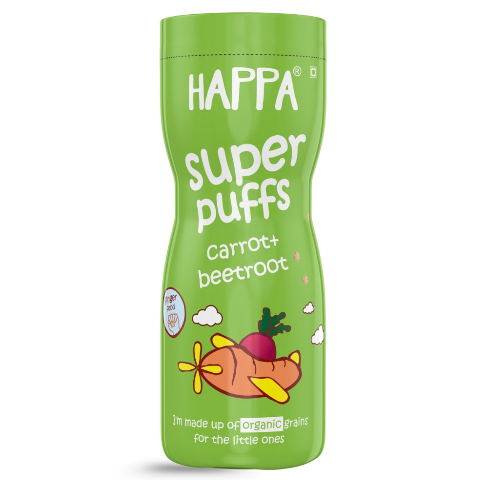 Happa Baby Puffs | Carrot Beetroot Flavour | Made with Organic Ingredients | Melt-in-the-Mouth, Supports Self-Feeding & Baby-Led Weaning | No Artificial Flavours or Colours | Stage 2 (8 Months+) | Pack of 1 (40g Pack)