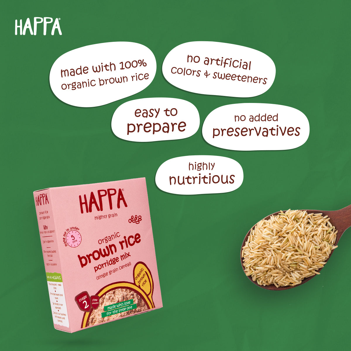Happa Healthy Instant Brown Rice Cereal 1Pack - Main Image