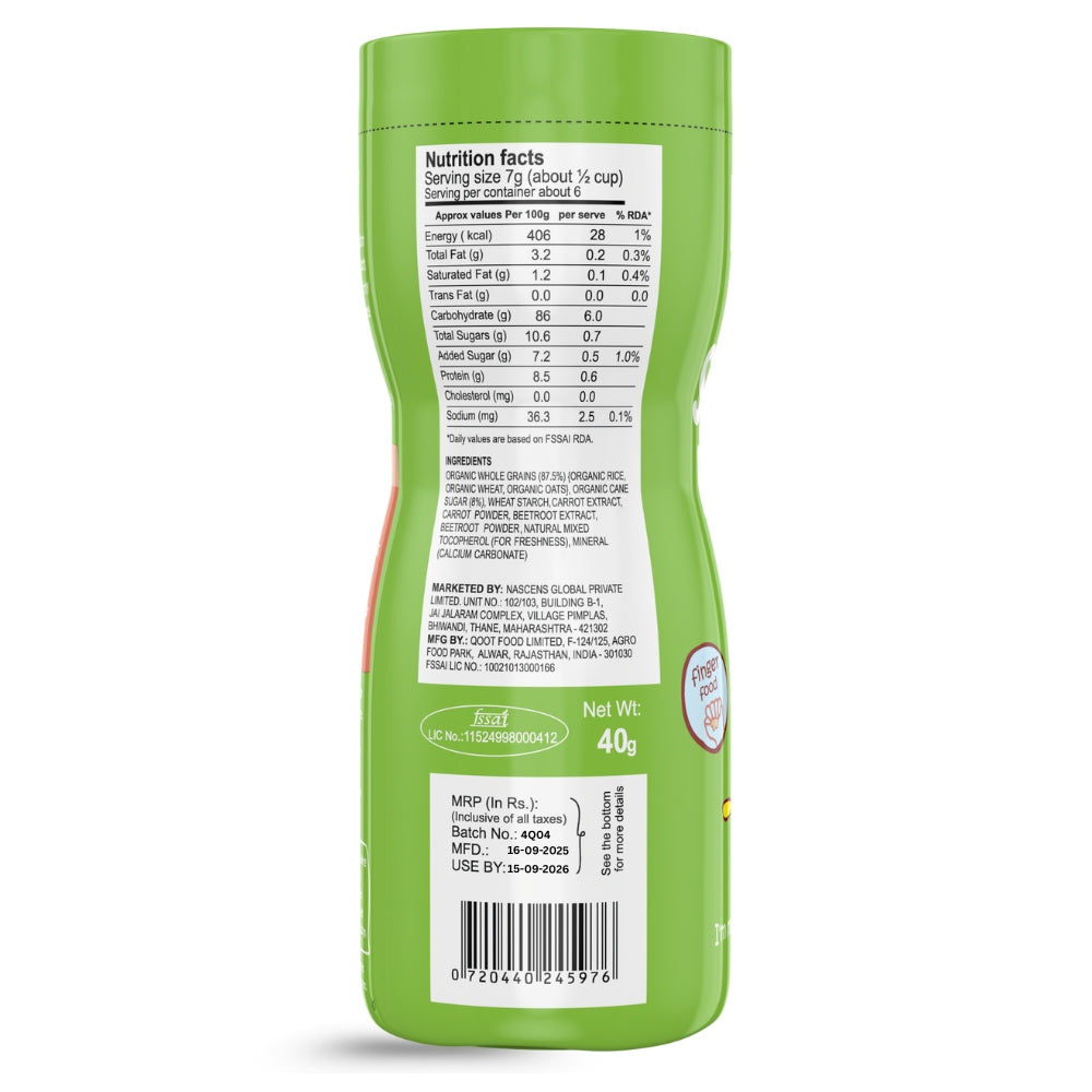 Happa Baby Puffs | Carrot Beetroot Flavour | Made with Organic Ingredients | Melt-in-the-Mouth, Supports Self-Feeding & Baby-Led Weaning | No Artificial Flavours or Colours | Stage 2 (8 Months+) | Pack of 1 (40g Pack)