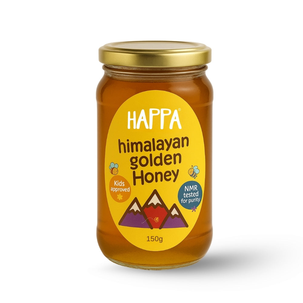 Happa Himalayan Golden Honey | 100% Pure, Raw & NMR Tested | Kids Approved, Low Pollen, Mild Aroma | Natural Immunity Booster & Healthy Sweetener (150g)