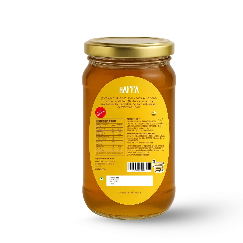 Happa Himalayan Golden Honey | 100% Pure, Raw & NMR Tested | Kids Approved, Low Pollen, Mild Aroma | Natural Immunity Booster & Healthy Sweetener (150g)