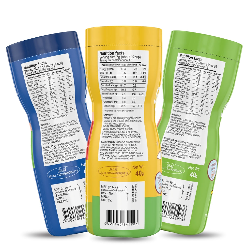 Happa Vanilla Blueberry and Carrot Beetroot and Strawberry Banana Baby Puffs | Melt-in-the-Mouth Finger Food for Babies | Supports Self-Feeding & Baby-Led Weaning | No Artificial Flavours or Colours | Stage 2 (8 Months+) | Pack of 3 (40g Each)