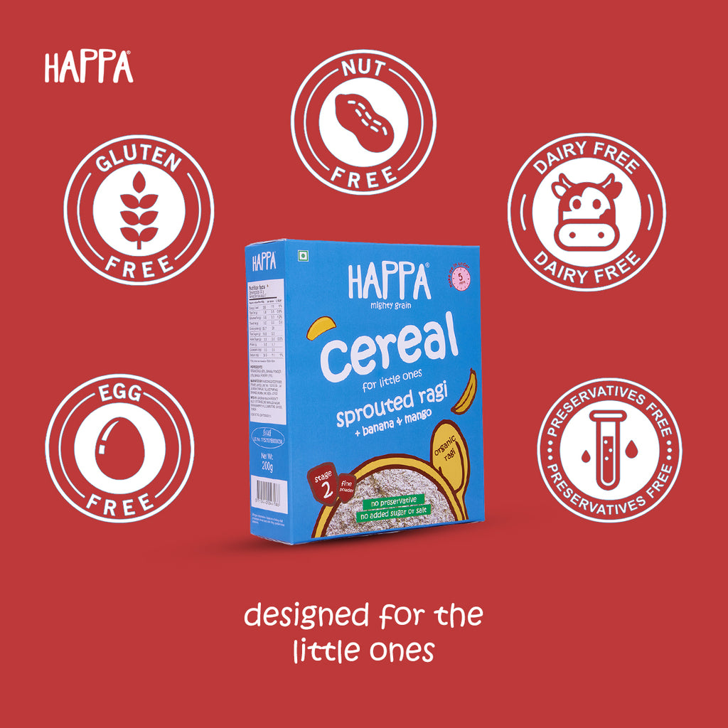 Happa Organic Trial Pack of Cereal (Ragi Cereal + Oatmeal Cereal + Brown Rice Cereal) ,8 Pouches, 6 Months - Happafoods