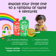 Happa Healthy Baby Food Puree Travel Pack | Natural Fruits, Grains and Vegetables | No Added Sugar, No Milk Powder, No Preservatives | Stage 2 (6 Months+) | Ready to Eat | Free from Common Allergens | Pack of 6 (100g Each)