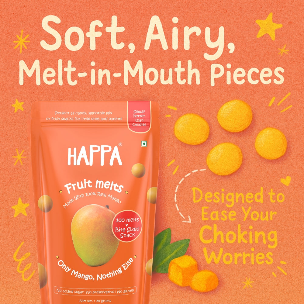Happa Mango Melts | 100% Fruit Candy for Babies, Kids & Adults | Single-Ingredient | No Added Sugar, No Colours, No Artificial Flavours | Melt-in-the-Mouth Snack | 8 Months+ | 20g (Pack of 1)