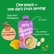 Happa Healthy Baby Food Puree Travel Pack | Natural Fruits, Grains and Vegetables | No Added Sugar, No Milk Powder, No Preservatives | Stage 2 (6 Months+) | Ready to Eat | Free from Common Allergens | Pack of 6 (100g Each)
