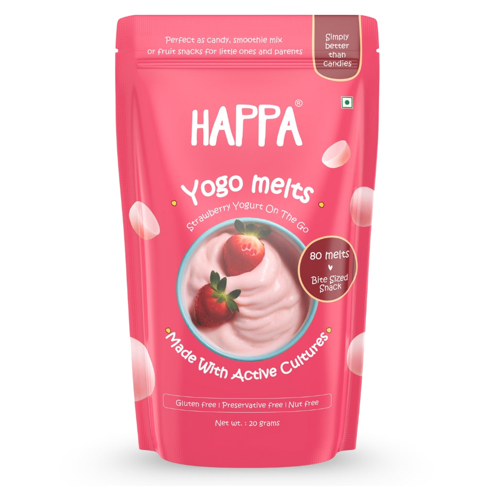 Happa Strawberry Yogurt Melts | Real Greek Yogurt Candy for Babies, Kids & Adults | No Added Sugar, No Colours, No Artificial Flavours | Melt-in-Mouth | 8M+ | Single Ingredient | 20g Pack of 1