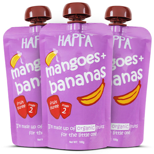 Mango+Banana Fruit Puree (Pack of 3) - Happafoods