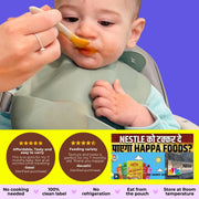 Happa Healthy Baby Food Puree Travel Pack | Natural Fruits, Grains and Vegetables | No Added Sugar, No Milk Powder, No Preservatives | Stage 2 (6 Months+) | Ready to Eat | Free from Common Allergens | Pack of 6 (100g Each)