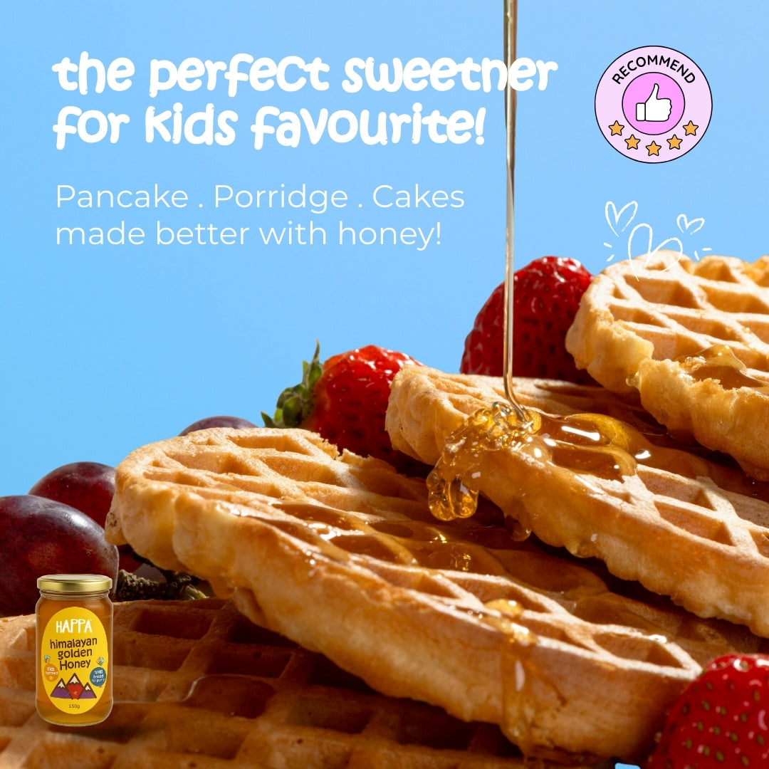 Happa Himalayan Golden Honey | 100% Pure, Raw & NMR Tested | Kids Approved, Low Pollen, Mild Aroma | Natural Immunity Booster & Healthy Sweetener (150g)