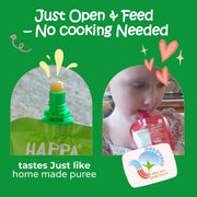 Happa Healthy Baby Food Puree Travel Pack | Natural Fruits, Grains and Vegetables | No Added Sugar, No Milk Powder, No Preservatives | Stage 2 (6 Months+) | Ready to Eat | Free from Common Allergens | Pack of 6 (100g Each)