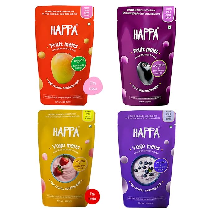 Happa Melts Variety Pack I Two fruit and two Yogo melts I Kids snack taste like candy I 6 months to 99 years and above (Pack of 4)