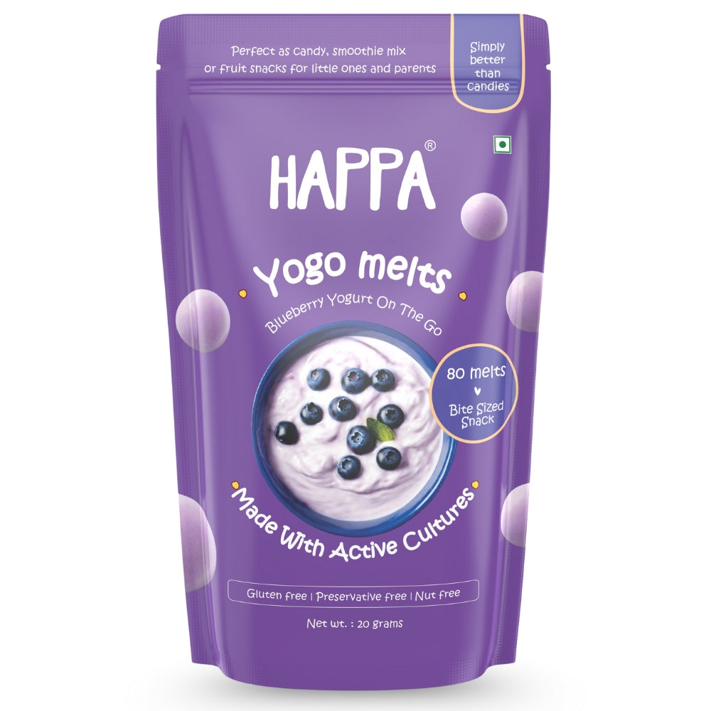 Happa Blueberry Yogo Melts | Real Fruit and Real yogurt snacks | Probiotics - Immunity Booster | Protien and Calcium |Safe for ages 8 months onwards | Easy to Carry | Great Taste | 80 units (Blueberry Yogurt)