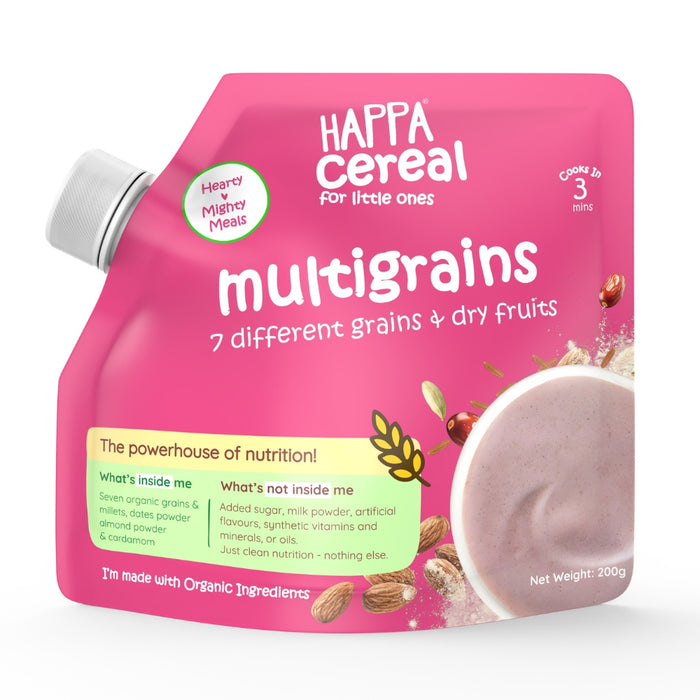 Happa Multigrain Cereal for Babies | Only 7 Ingredients | No Sugar, Oil, Milk Powder, Flavours or Colours | Traditional Porridge Recipe | Cooks in 3 Minutes | Stage 2 (6 Months+) | 200g Pack