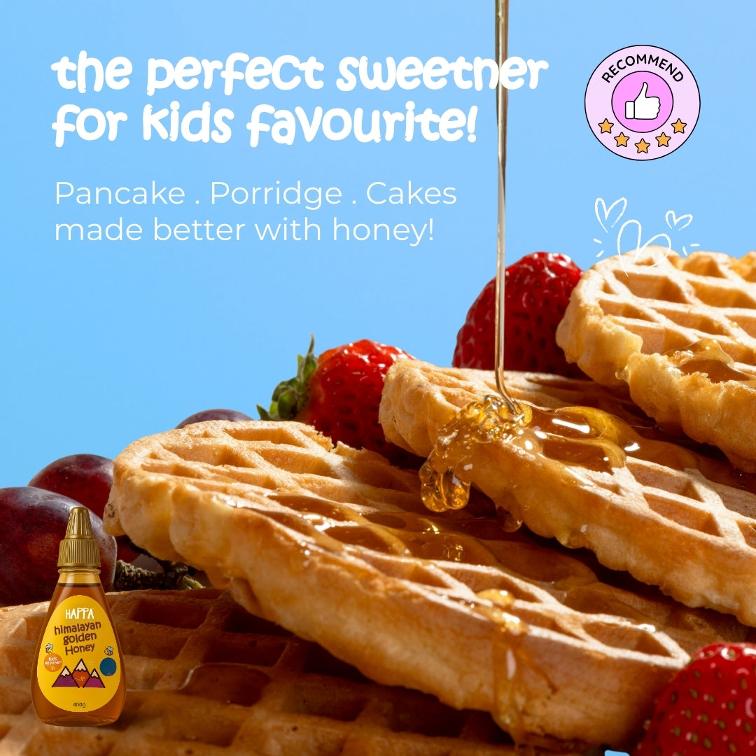 Happa Himalayan Golden Honey | 100% Pure, Raw & NMR Tested | Kids Approved, Low Pollen, Mild Aroma | Natural Immunity Booster & Healthy Sweetener (400g)