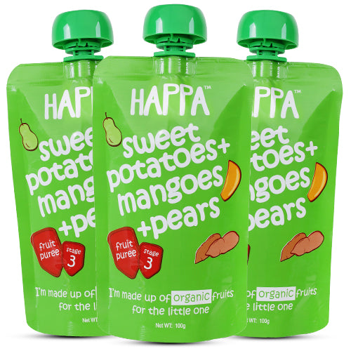sweet potato+ mango+pear Fruit & Veggie puree (Pack of 3) - Happafoods