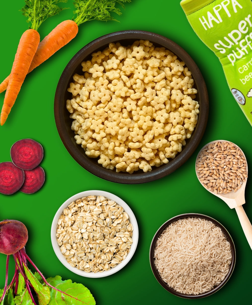 Happa Baby Puffs | Carrot Beetroot Flavour | Made with Organic Ingredients | Melt-in-the-Mouth, Supports Self-Feeding & Baby-Led Weaning | No Artificial Flavours or Colours | Stage 2 (8 Months+) | Pack of 1 (40g Pack)