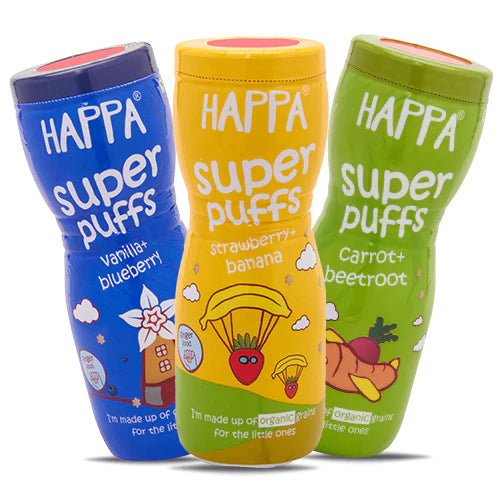 Happa Multigrain Melts Super Puffs (Healthy Organic Snack for Little One, (SB+VB+CB) 8 Months+) Pack of 3 - Happafoods