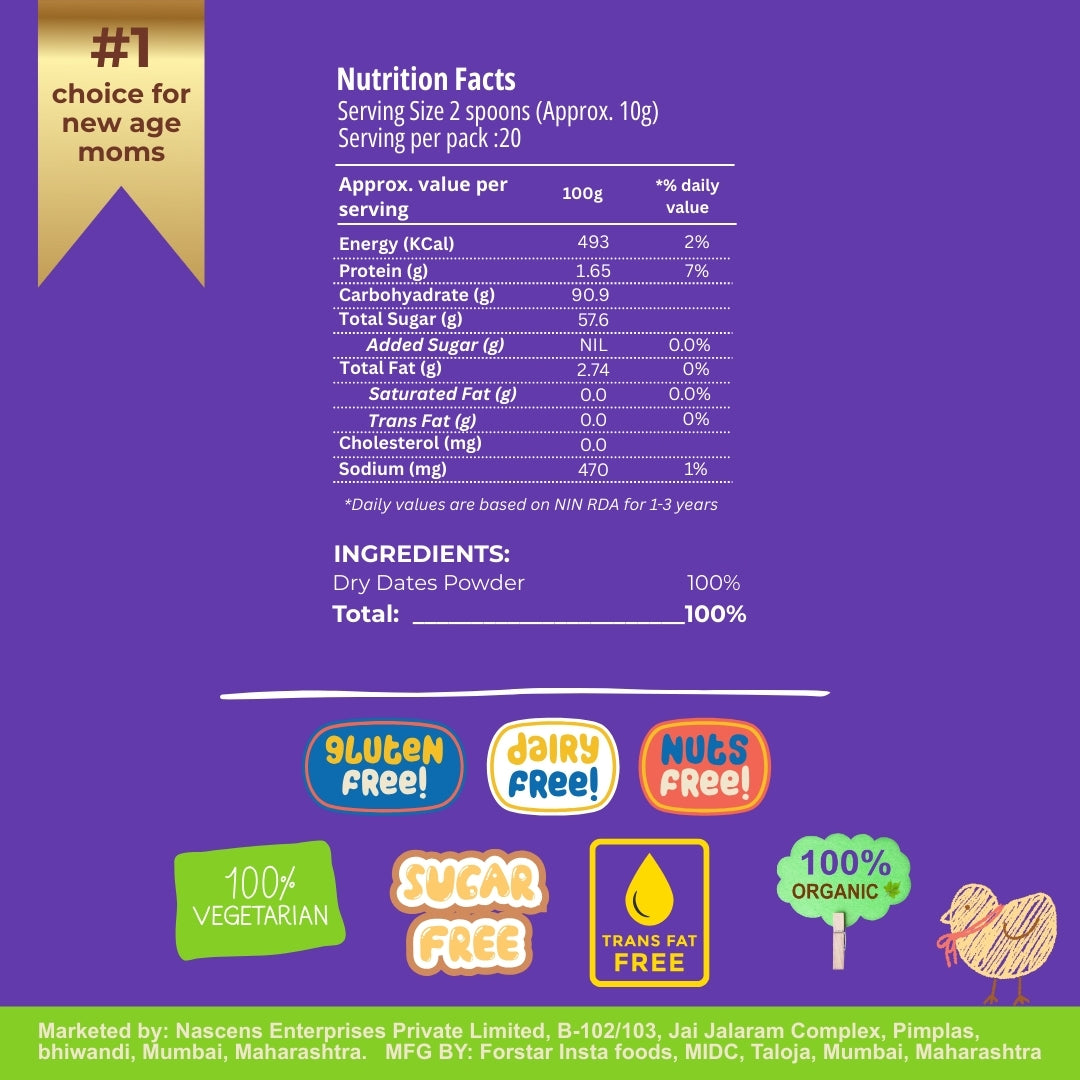 Happa Organic Dry Dates Powder | Natural Sweetener | Kharik Khajur Powder | Rich in Fibre and Minerals | No Preservatives | No Chemicals or Additives | Healthy Substitute for Refined Sugar | 200g