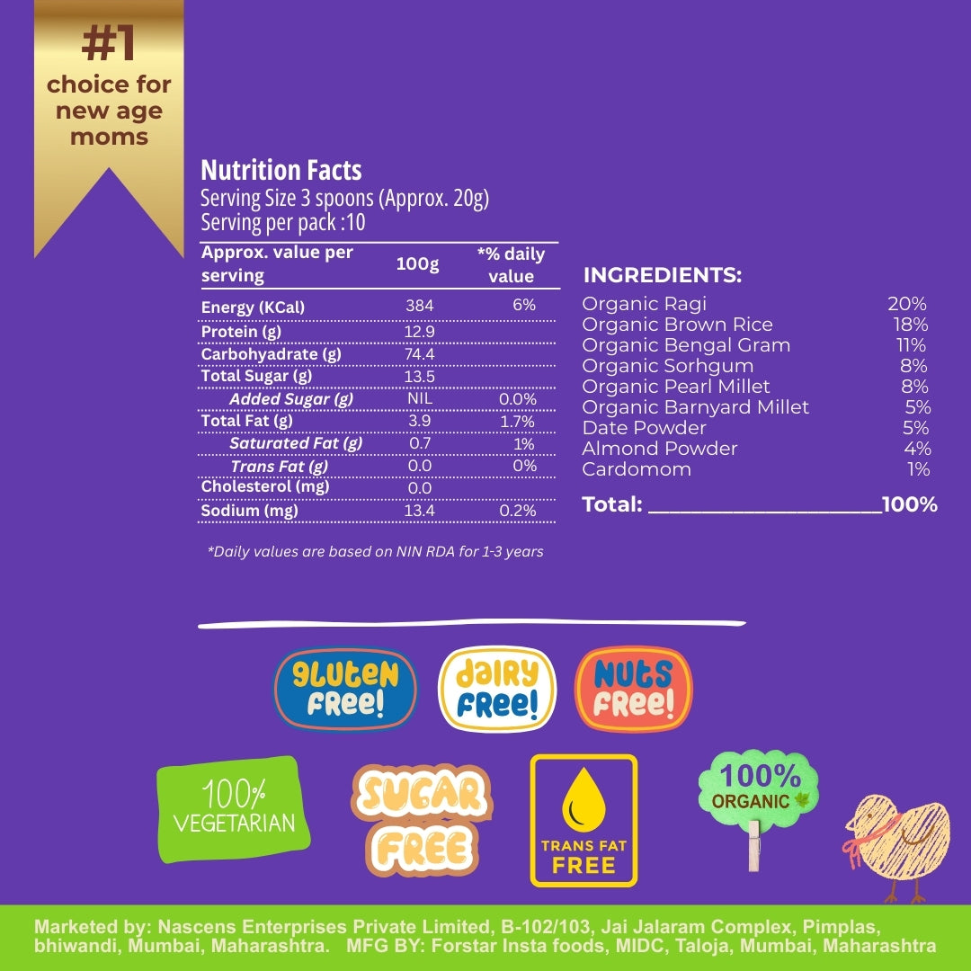 Happa Multigrain Cereal for Babies | Only 7 Ingredients | No Sugar, Oil, Milk Powder, Flavours or Colours | Traditional Porridge Recipe | Cooks in 3 Minutes | Stage 2 (6 Months+) | 200g Pack