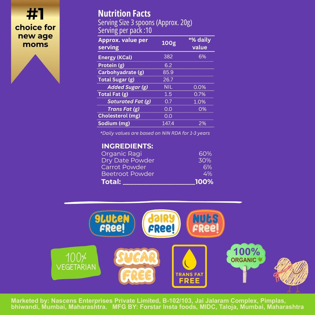 Happa Ragi Carrot Beetroot Cereal for Babies | Only 3 Ingredients | No Sugar, Oil, Milk Powder, Flavours or Colours | Traditional Porridge Recipe | Cooks in 3 Minutes | Stage 2 (6 Months+) | 200g Pack