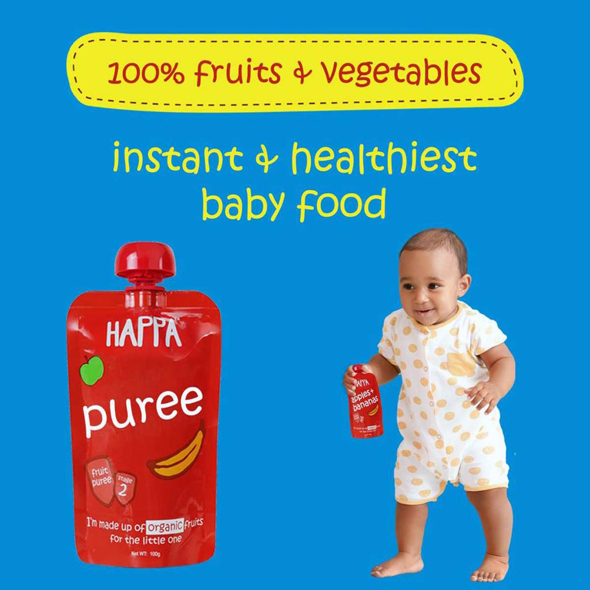 Happa fruit, grains and vegetable puree baby food - trusted choice of parents for organic baby meals.