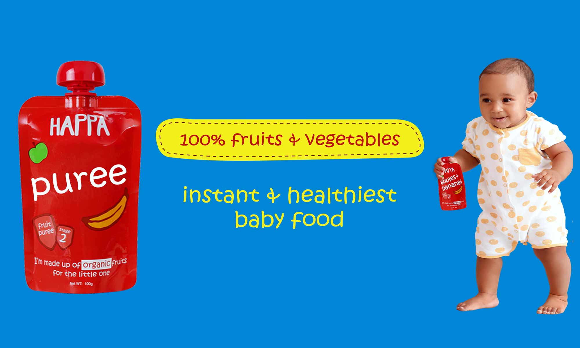 Discover Happafoods Stage-2 range of fruit, grains and vegetable organic baby food puree-trusted choice of parents for organic baby meals