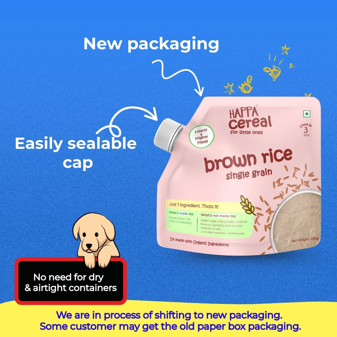 Happa Brown Rice Cereal for Babies | 1 Ingredient | No Sugar, Oil, Milk Powder, Flavours, Colours | Cooks in 3 Minutes | Stage 2 (6 Months+) | 200g Pack