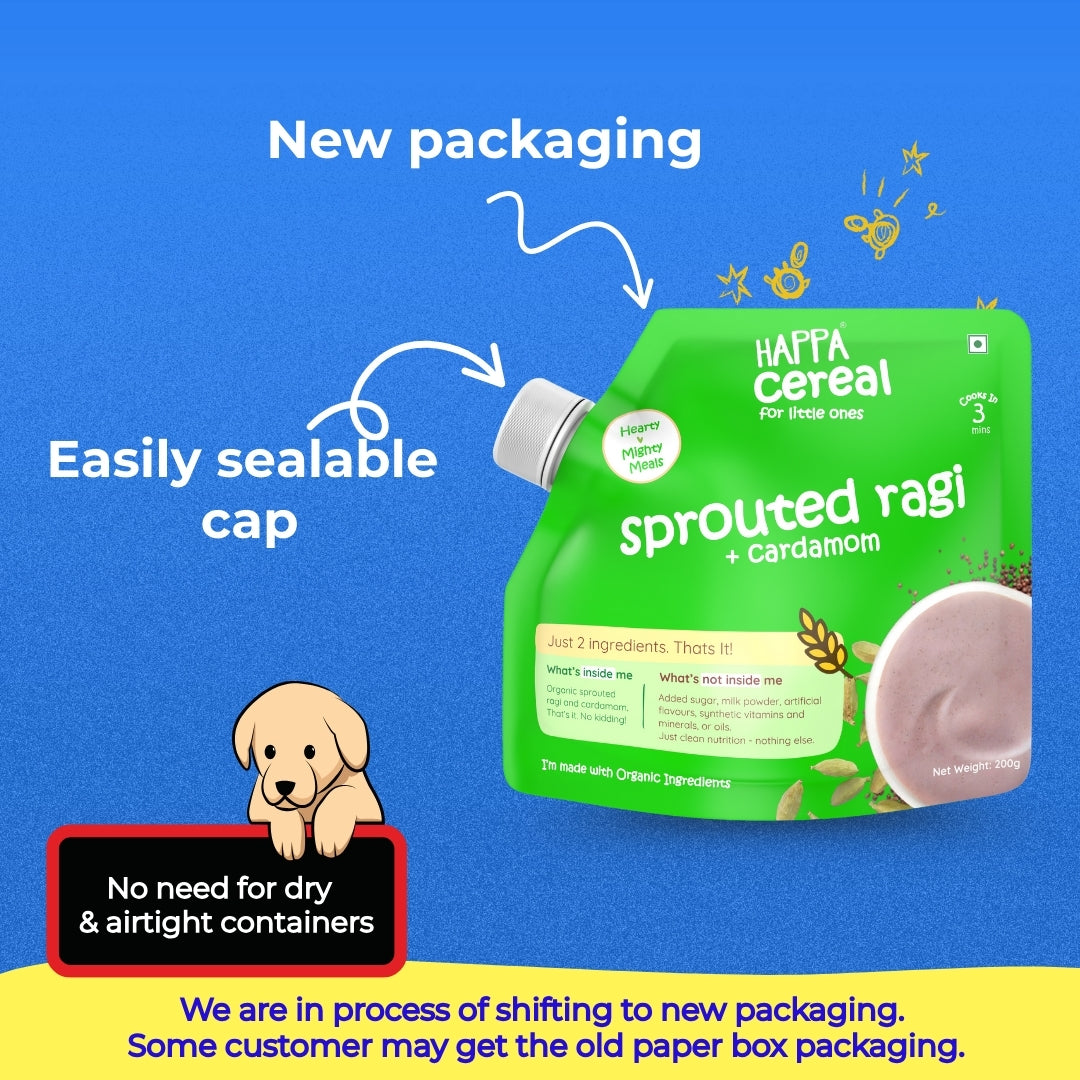 Happa Ragi and Cardamom Cereal for Babies | Only 2 Ingredients | No Sugar, Oil, Milk Powder, Flavours or Colours | Traditional Porridge Recipe | Cooks in 3 Minutes | Stage 2 (6 Months+) | 200g Pack