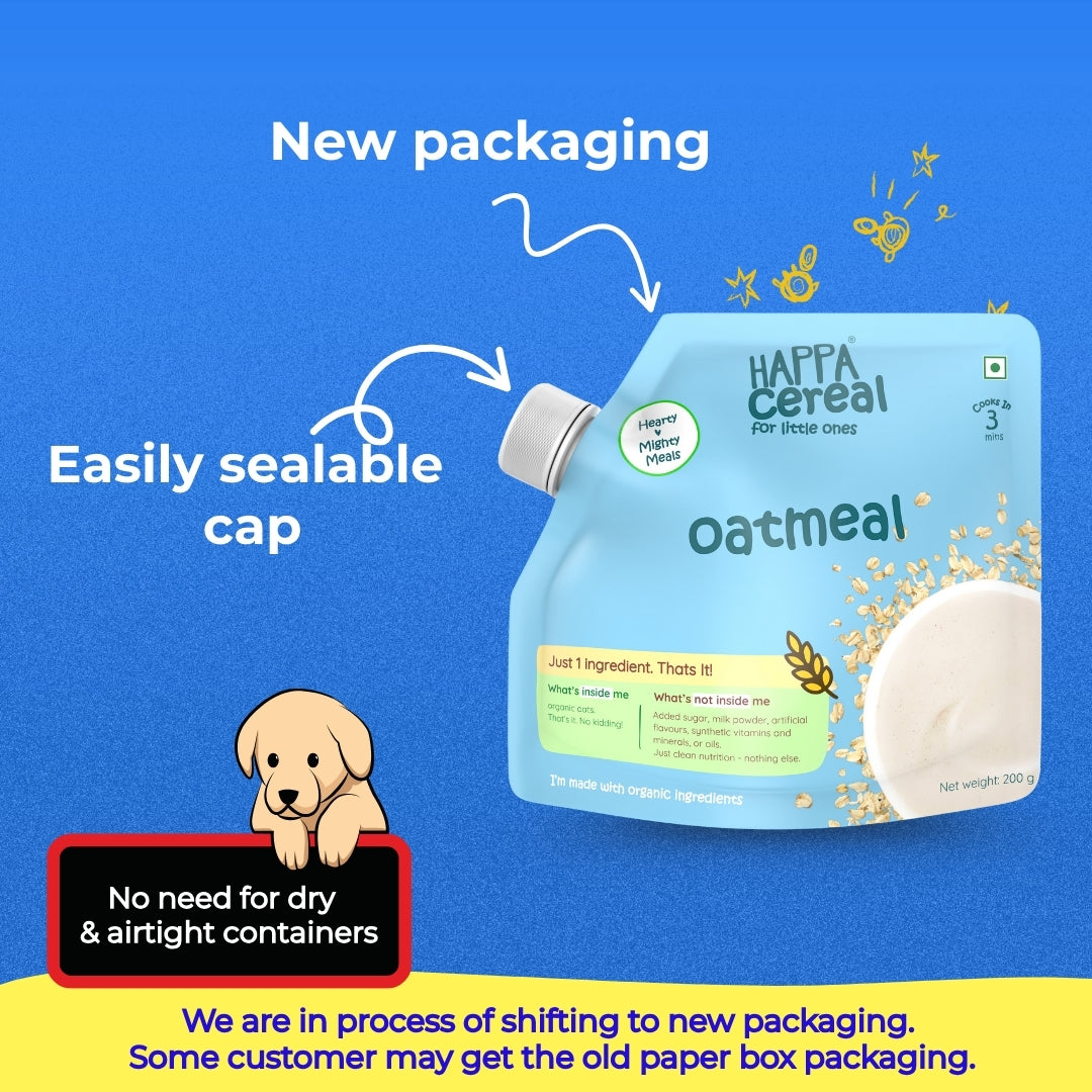 Happa Oatmeal Cereal for Babies | Only 1 Ingredient | No Sugar, Oil, Milk Powder, Flavours or Colours | Traditional Porridge Recipe | Cooks in 3 Minutes | Stage 2 (6 Months+) | 200g Pack