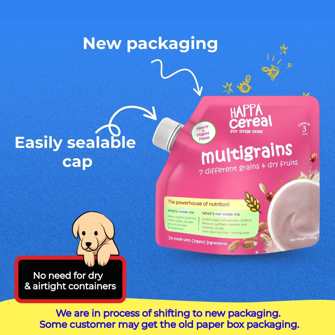 Happa Multigrain Cereal for Babies | Only 7 Ingredients | No Sugar, Oil, Milk Powder, Flavours or Colours | Traditional Porridge Recipe | Cooks in 3 Minutes | Stage 2 (6 Months+) | 200g Pack