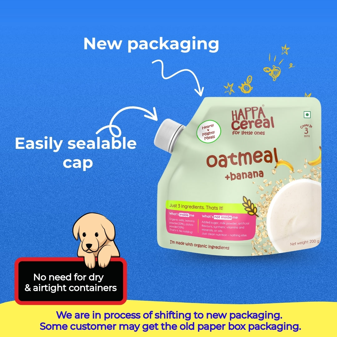 Happa Oatmeal and Banana Cereal for Babies | Only 2 Ingredients | No Sugar, Oil, Milk Powder, Flavours or Colours | Traditional Porridge Recipe | Cooks in 3 Minutes | Stage 2 (6 Months+) | 200g Pack
