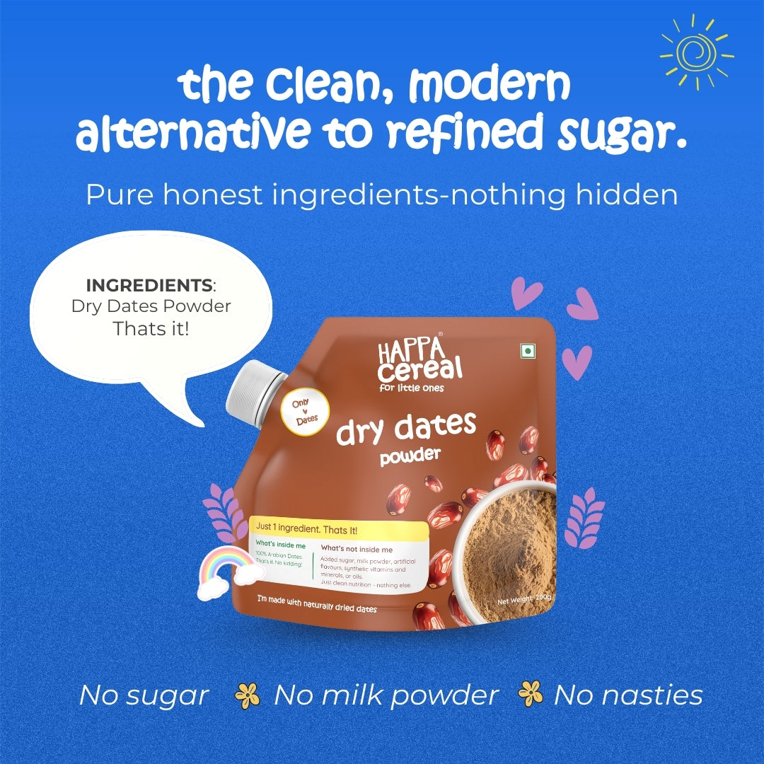 Happa Organic Dry Dates Powder | Natural Sweetener | Kharik Khajur Powder | Rich in Fibre and Minerals | No Preservatives | No Chemicals or Additives | Healthy Substitute for Refined Sugar | 200g